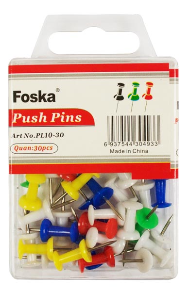 PIN0034-PL10-30 Foska Push Pins Assorted